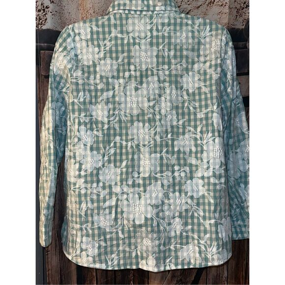 Appleseed's Womens Blue Floral Embroidered Plaid Button Up Shirt Size Large NWT - Picture 3 of 4
